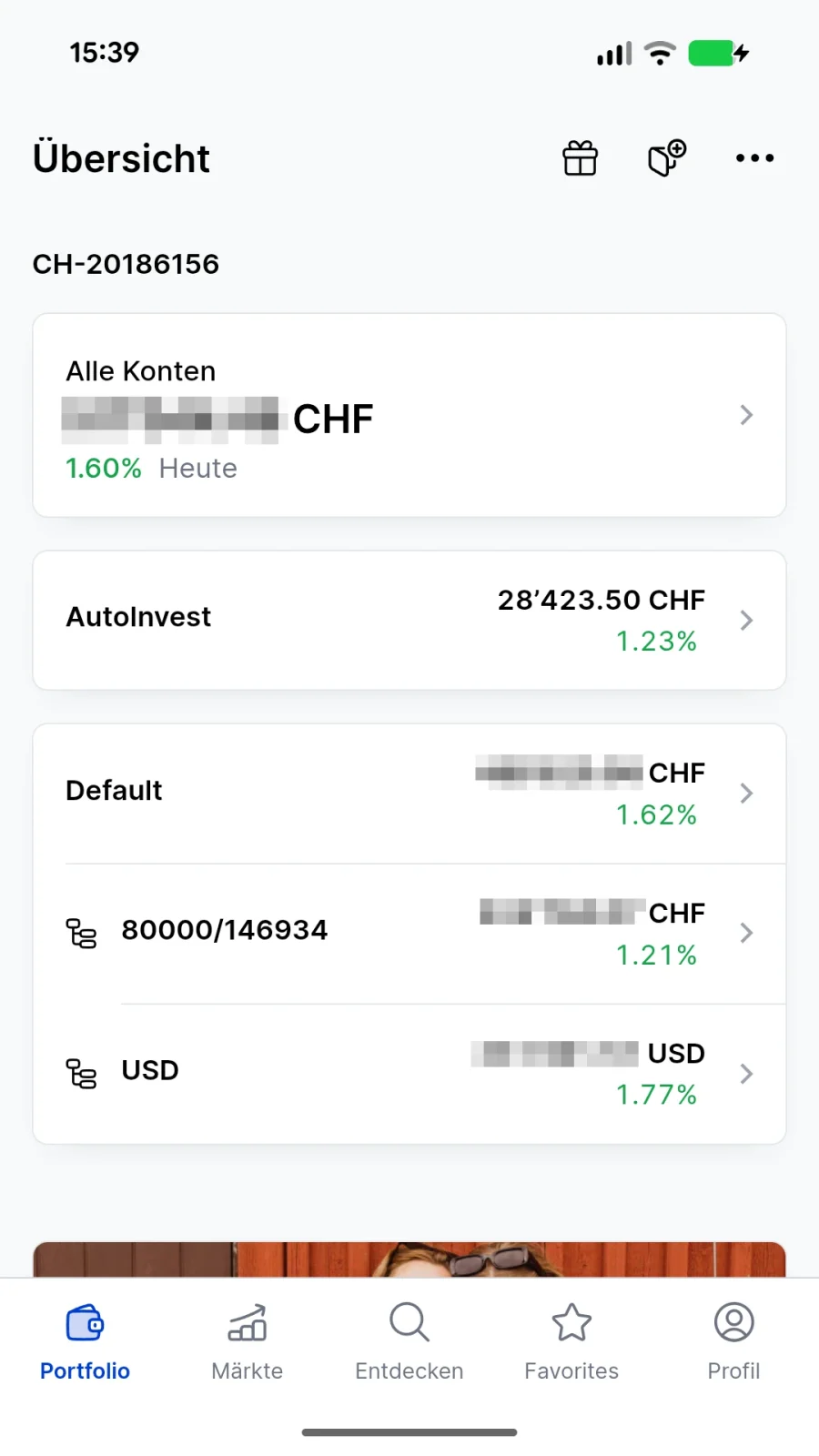 SaxoInvestor App Übersicht nach dem Öffnen