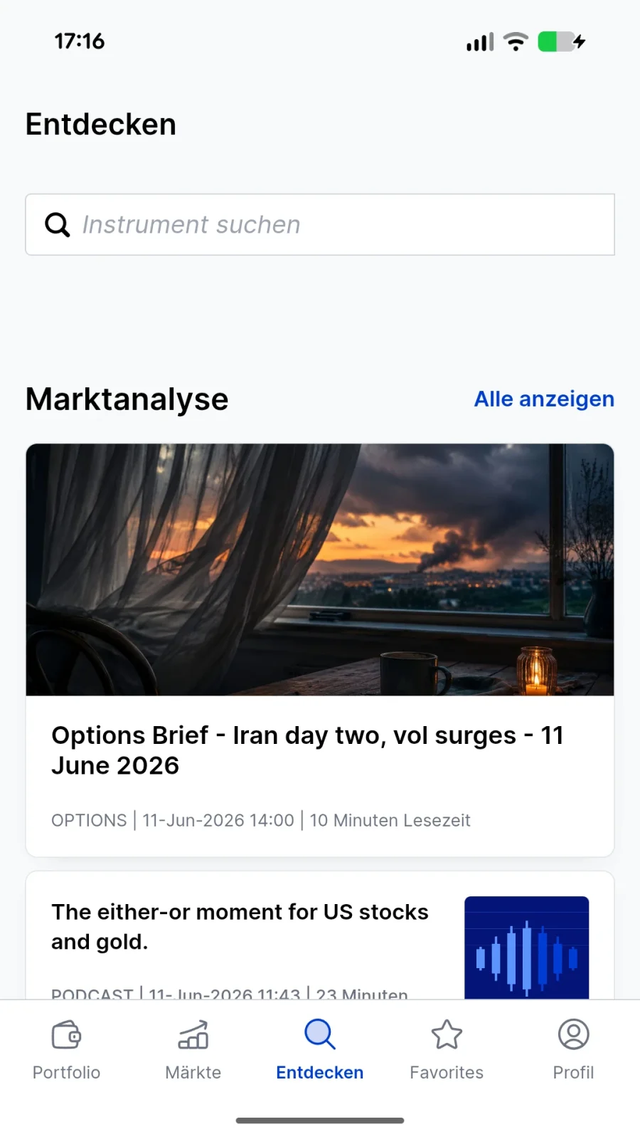 Entdecken-Button in der SaxoInvestor App