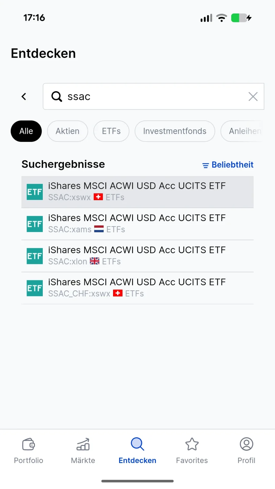 ETF-Suche mit Ticker in der SaxoInvestor App