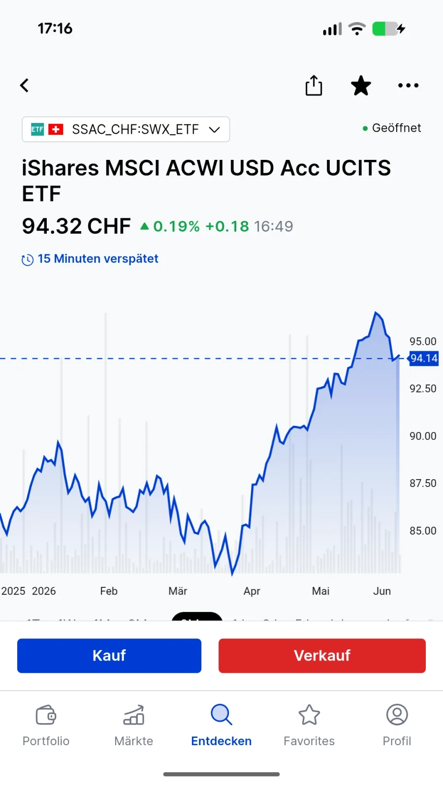 ETF-Detailseite mit Kauf-Button in der SaxoInvestor App