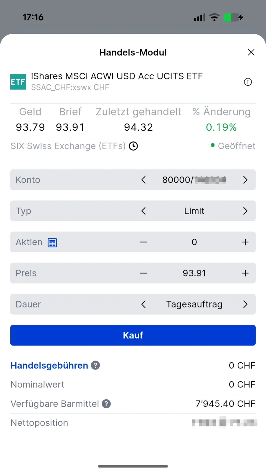 Handels-Modul mit Kaufoptionen in der SaxoInvestor App