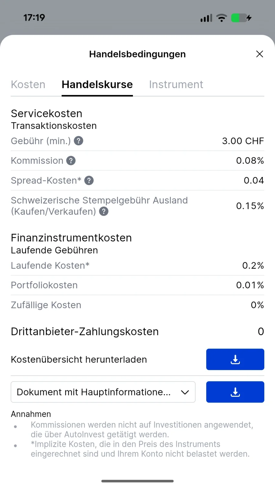 Detailansicht Handelsgebühren bei Saxo