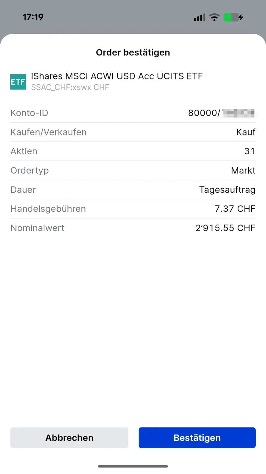 Kaufzusammenfassung mit Bestätigen-Button