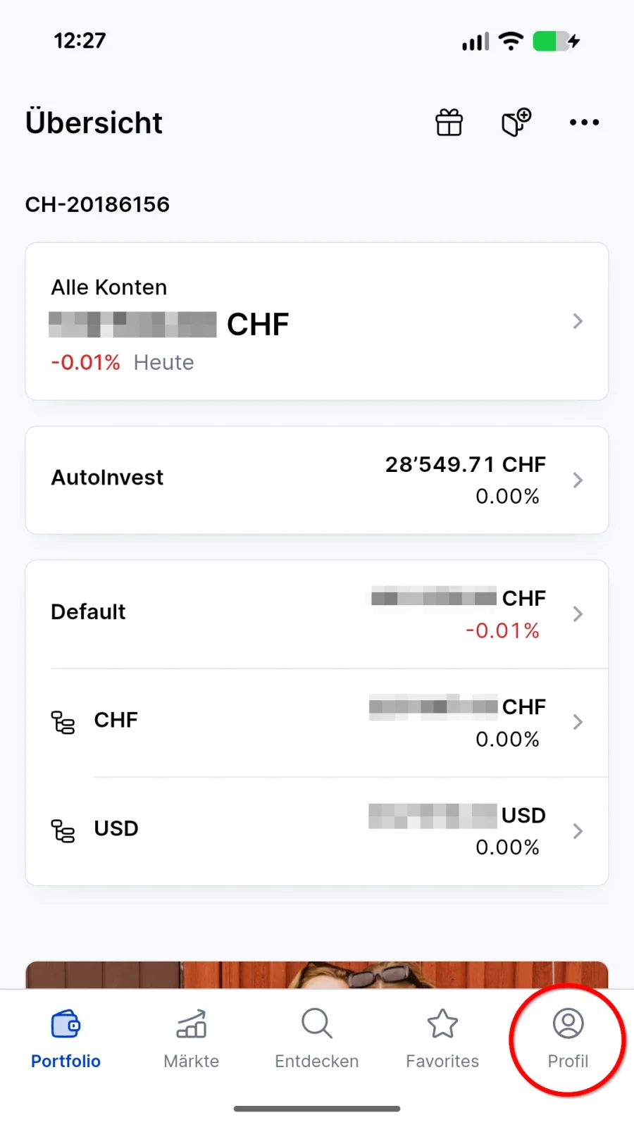 SaxoInvestor App Übersicht mit Profil-Icon