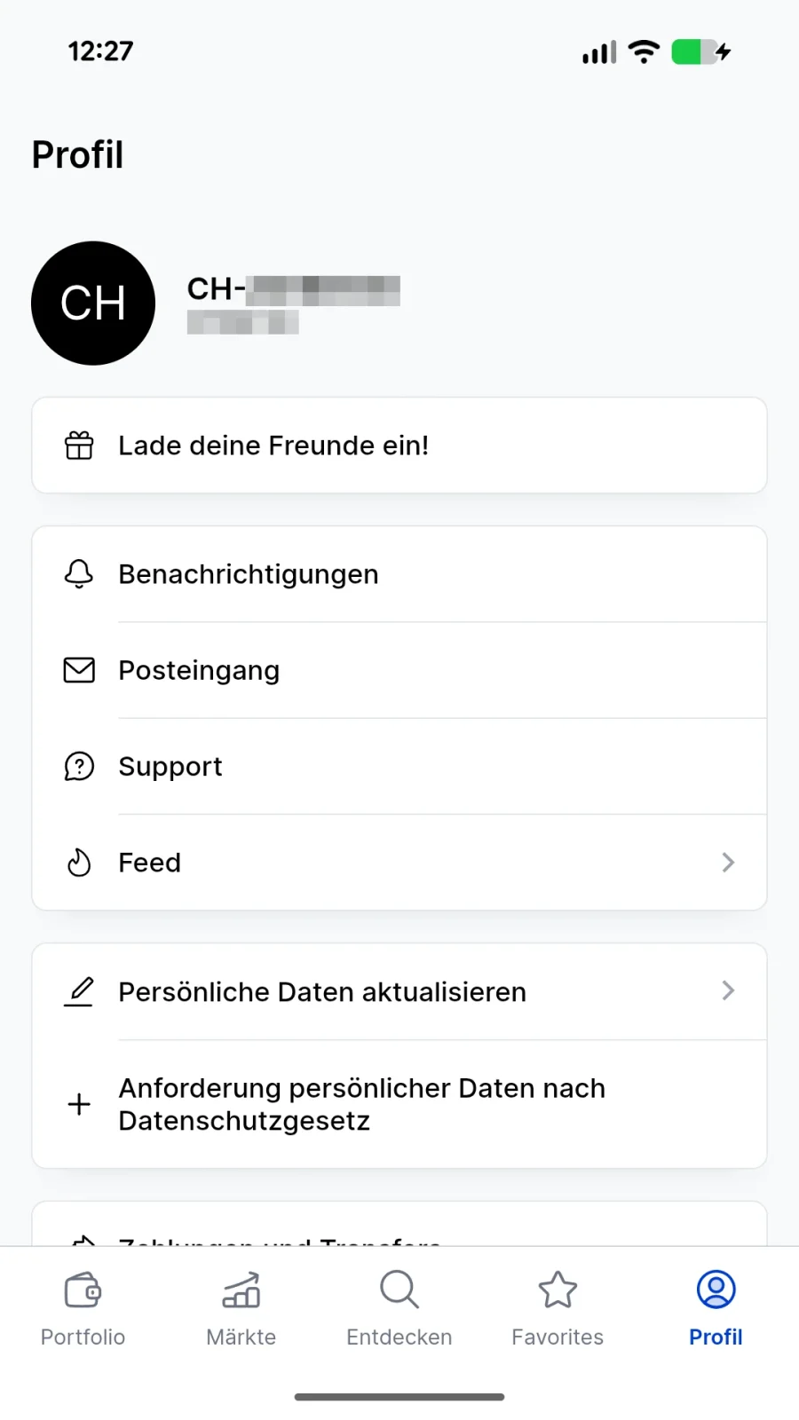 Profil-Menü in der SaxoInvestor App