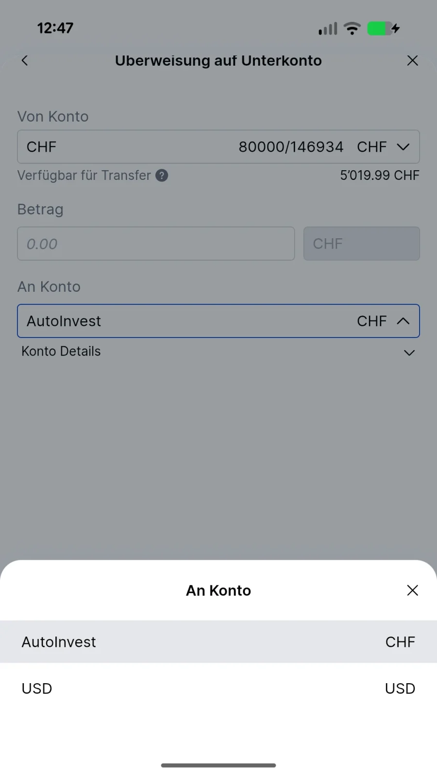 An-Konto Auswahl
